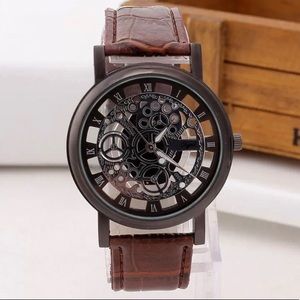 Mens Classic Buckle Leather Quartz Wrist Watch